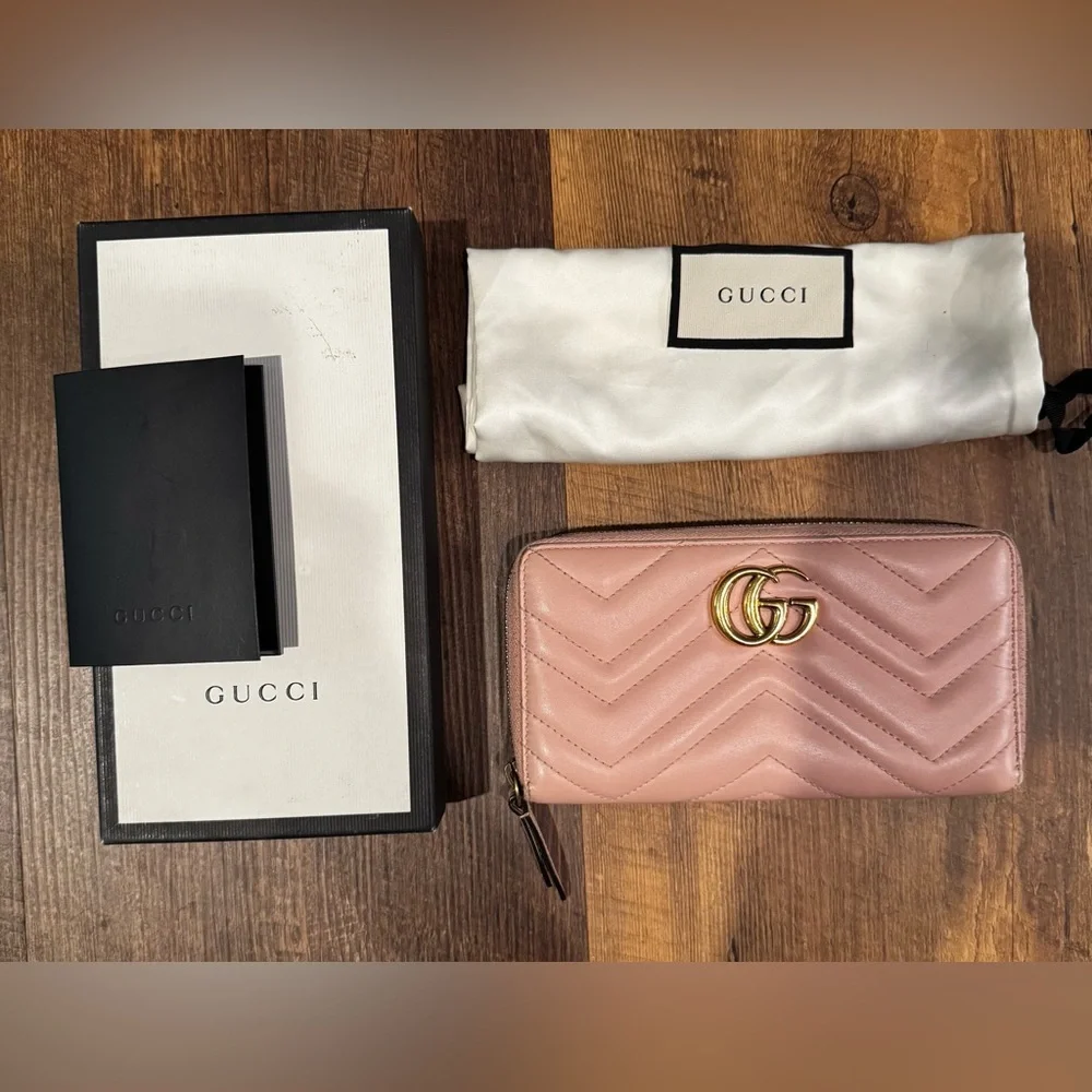 Gucci Pink Marmont Leather Zip Around Wallet - Full Inclusion